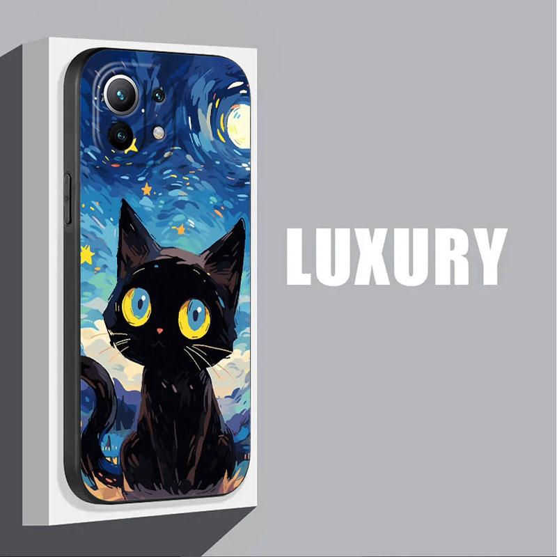 Cartoon Cat Van Gogh Starry Painting Phone Case For Xiaomi Poco X7 F7 Pro X3 X5 X6 M5 M7 F6 Mi 15 Ultra 14T 13T 12 11T Pro Cover