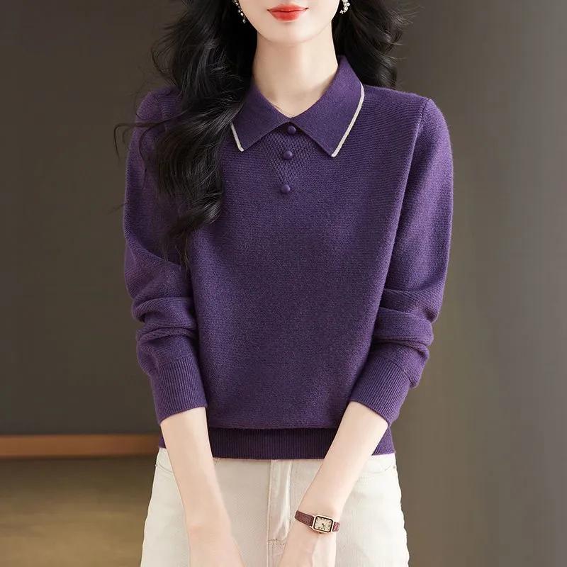 

Autumn Winter New Women s Sweater POLO Collar Knitted Top Large Loose Collar Pullover Stylish Bottom Shirt M