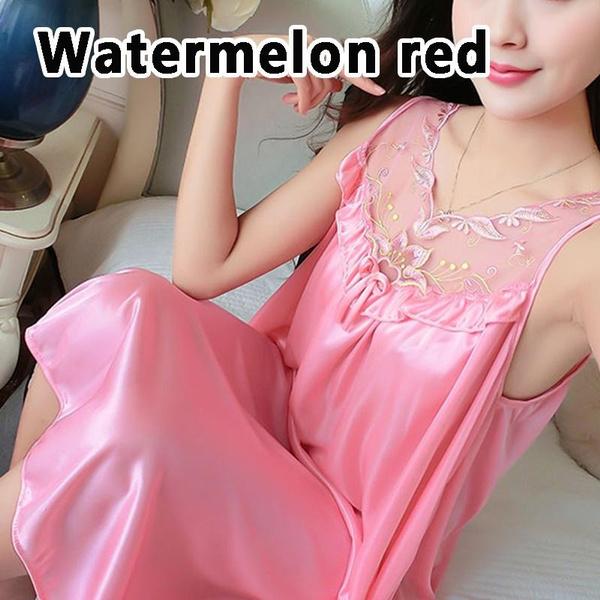 

11 цветов, женское модное пижамное платье, кружевное атласное ночное платье без рукавов, удобная домашняя одежда, шелковая одежда для сна 4XL 90-100kg арбуз красный