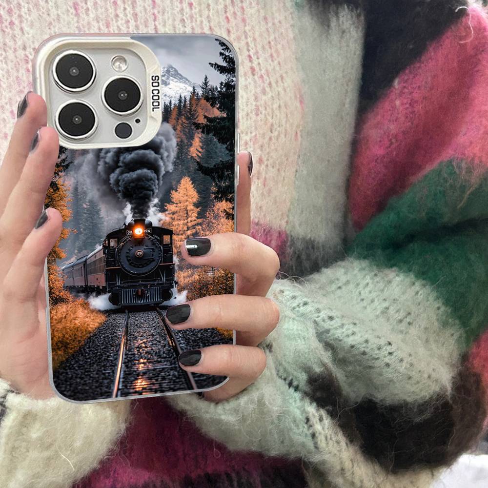 Train Railway Travel Colorful Silver Cover Phone Case For IPhone 17 16 Pro Max 15 Pro 14 Plus 11 12 13 X XS Max XR