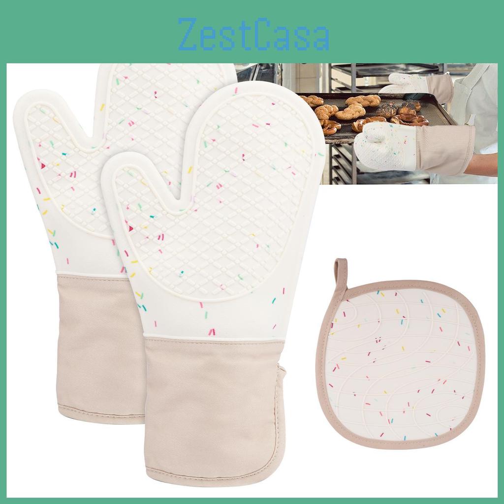 Heat Resistant Silicone Gloves 3pcsset Home Kitchen Accessories Waterproof Pot Holder Bbq Oven Mitts Pan Mat Cake Baking Tool
