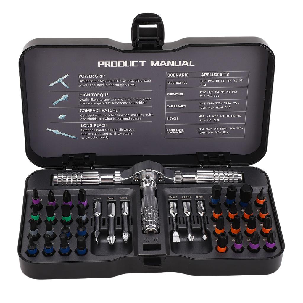 Ratchet Screwdriver Set 58T 50N.m Magnetic Detachable Handle Multifunctional Screw Driver Kit with 38 Bits for Repair