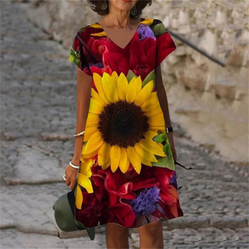 

New Rose FloralGreen Leaves Plant Flowers 3D Print Women Dress 2023 Oversized Summer Vintage Short Sleeve V-Neck A-Line Dresses 6XL