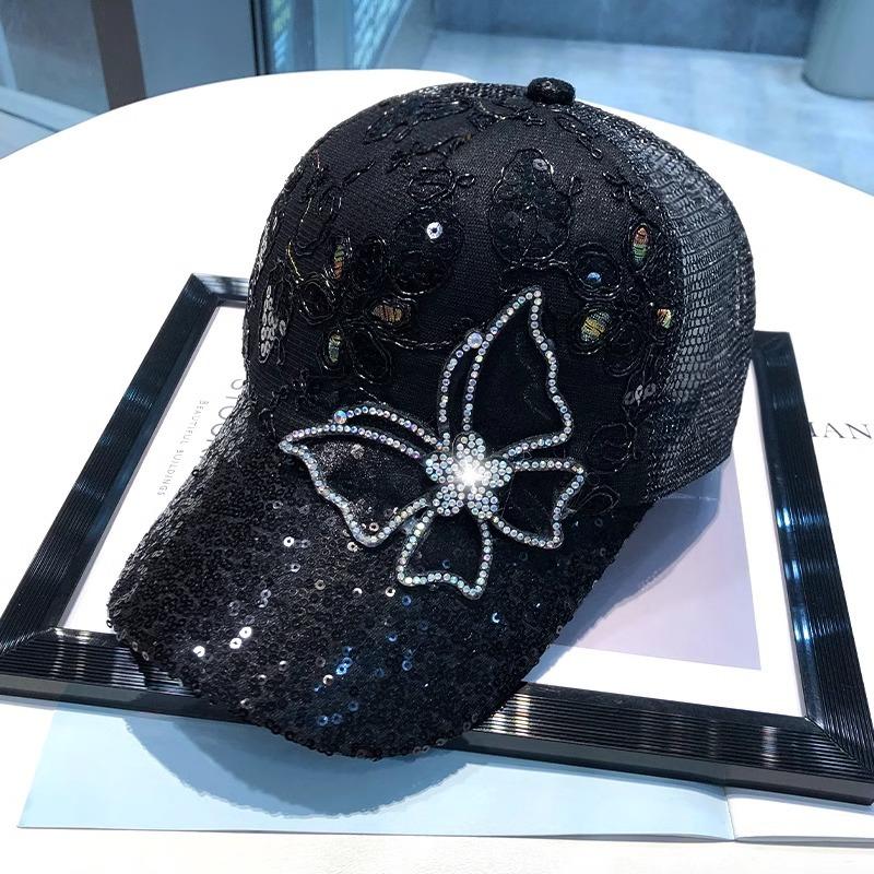 

Shiny Rhinestone Butterfly Baseball Cap Women Summer Mesh Breathable Glitter Sequins Sunscreen Hat Casual Outdoor Visors Hats