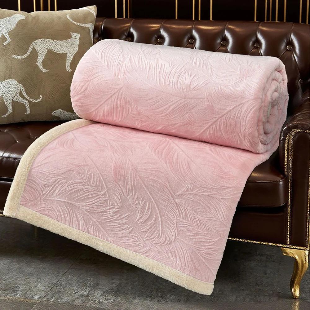 

Light Luxury Autumn Winter Blanket Sofa Air Conditioning Single Double Soft Milk Fleece Blankets for Warm Sleeping Quilt рожевий