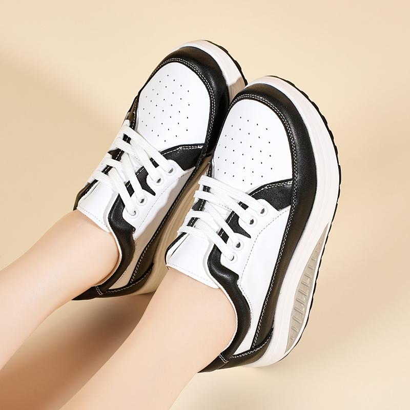 Women's Sneakers Height Increase White Leather Platform Casual Simple Thick Sole Elevator Shake Shoes