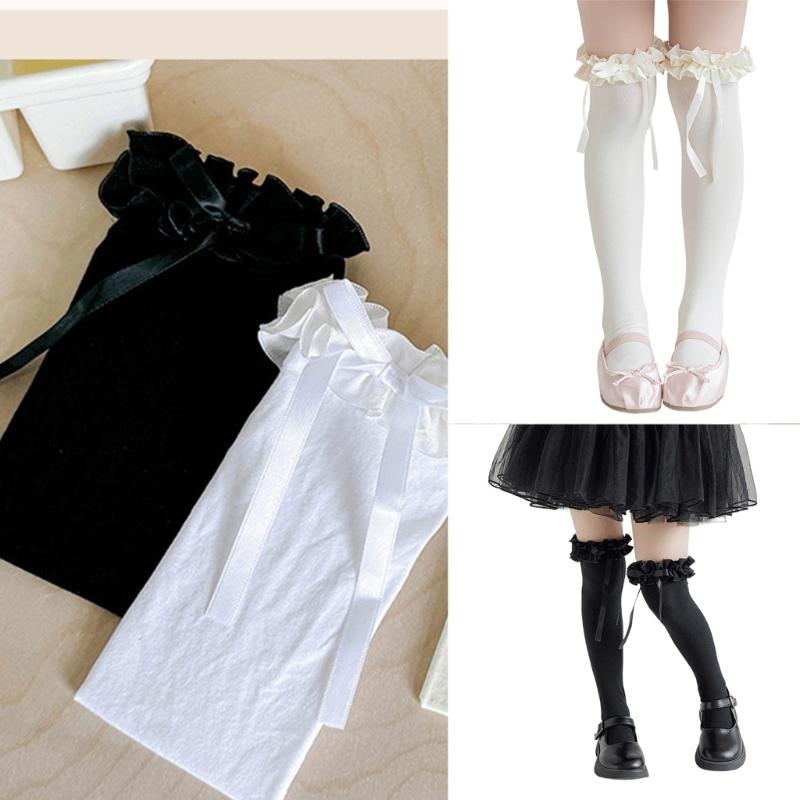 Fashion Lace Calf Socks Socks Breathable Loose Socks for Girls Bowknot High Boot Socks Long Knee High Stockings