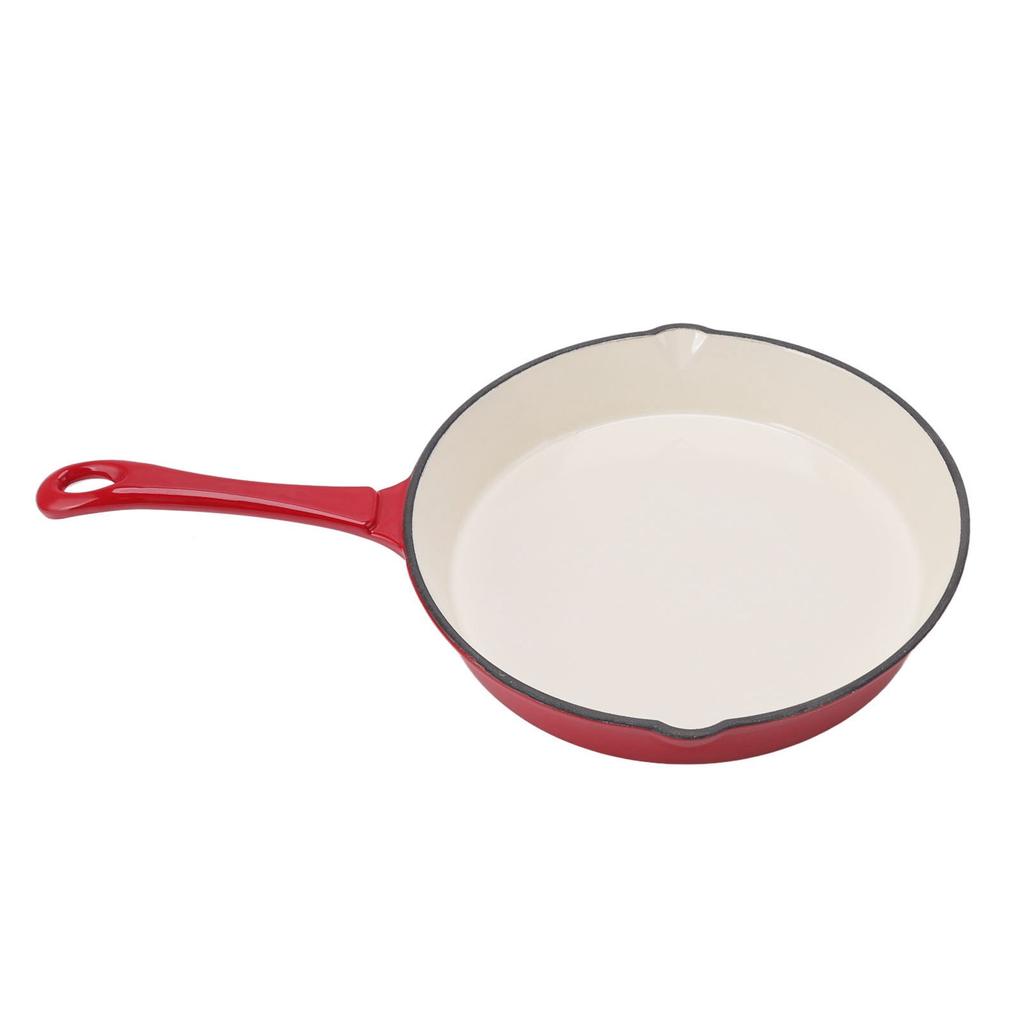 Emaillierte Gusseisenpfanne Einteiliger Langer Griff Rot 25cm Durchmesser Ergonomisches Design Küchenbratpfanne zum Kochen