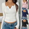 Ladies Autumn Winter Long Sleeve Square Collar Button Solid Color Slim Fit Pullover T Shirt Top