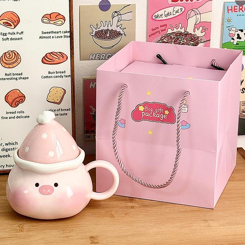 Cute Pig Cup Souvenir Mug Girl Water Cup Office Ceramic Cup with Lid Home Birthday Gift