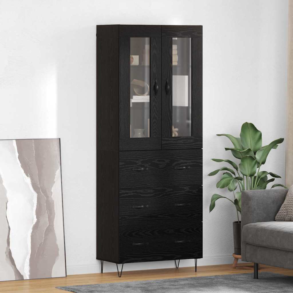 Highboard in Black Oak Look 69.5 x 34 x 90 cm Engineered Wood
