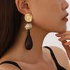 Retro Medieval Splicing Water Drop Long Earrings, High-end Light Luxury, Niche Coffee Splicing Wooden Stud Earrings