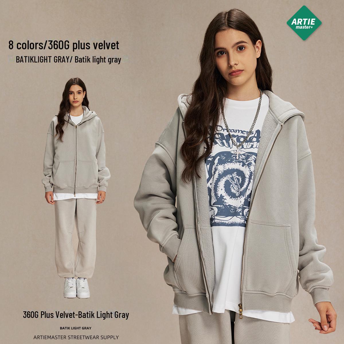 

ARTIE Мужской свитер оверсайз в стиле ретро батик с капюшоном и плюшевой подкладкой M