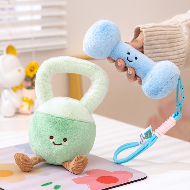 Cartoon Simulation Kettlebell Dumbbell Plush Toy Lovely Stuffed Fitness Equipment Doll Bag Pendant Kawaii Room Decor Gifts