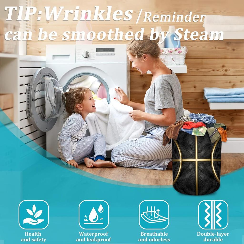 Black and Gold Basketball Laundry Basket, Foldable Waterproof Oxford Cloth Laundry Hamper Funny Tote Bag Dirty Clothes Storage Bucket Toy Organizer