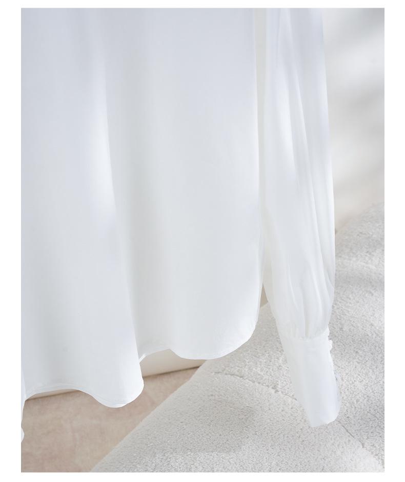 Rong Tai Women's 2026 White Puff Sleeve Stand Collar Shirt in Lightweight Chinese Style