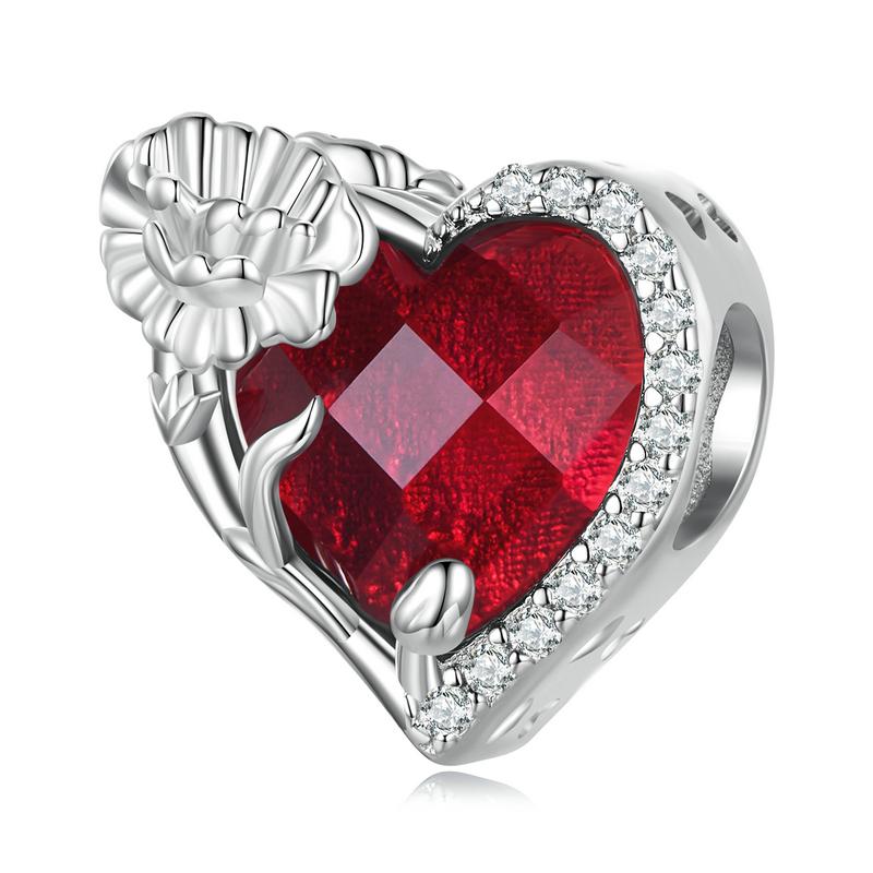 WOSTU Real 925 Sterling Silver Birthstone Beads Multi Color Crystal Zircon Heart Shape Flower Charms for Women Birthday Gift