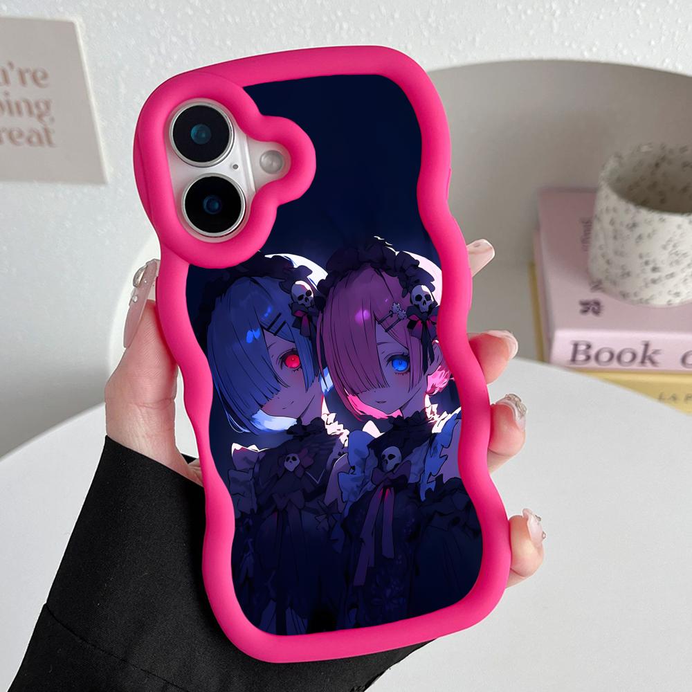 ReZero Rem Ram Wavy Edge TPU Mobile Phone Case for iPhone 17 16 15 14 13 12 11 Air Pro Max Plus Colorful Cover