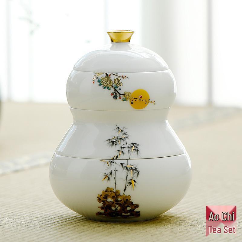 Mutton Fat Jade Porcelain Gourd Tea Can and Snack Storage Plate 7640₽