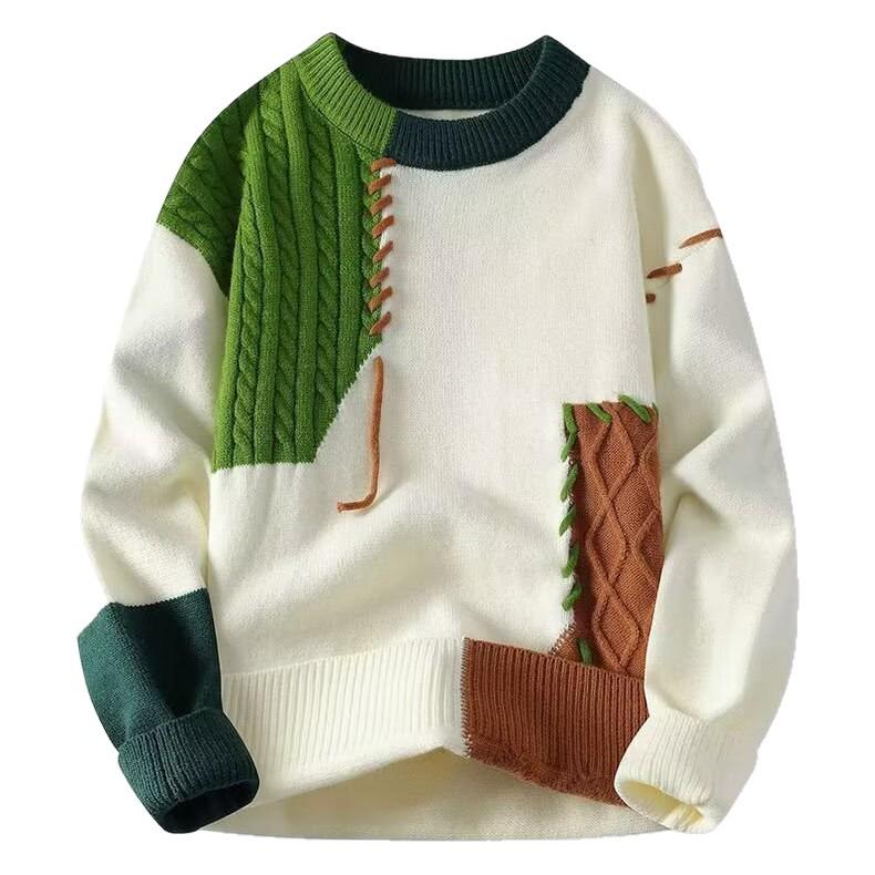 Men's Patchwork Color Block Sweater - Winter Casual Loose Fit Knitwear with Personality Design