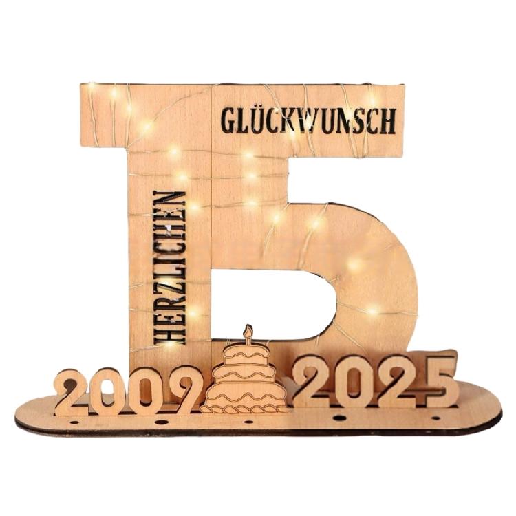 Elegant Wooden Number Figurine with LED Light String Stand for Birthday and Wedding Wood Sign Guest Book DIY Art Crafts
