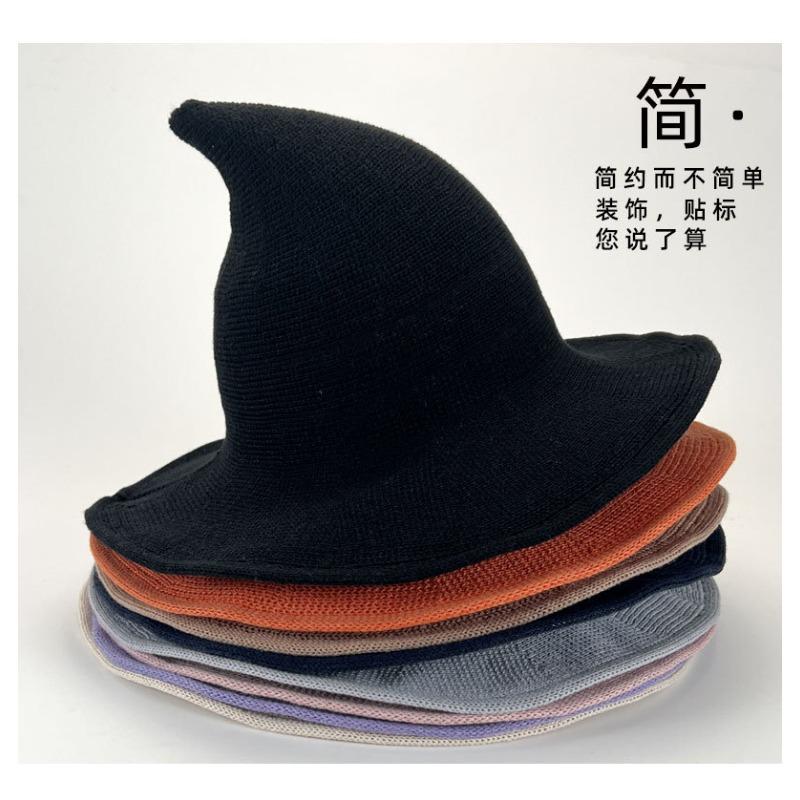 Halloween Witch Hat Foldable Knit Pointed Wizard Hat For Halloween Party