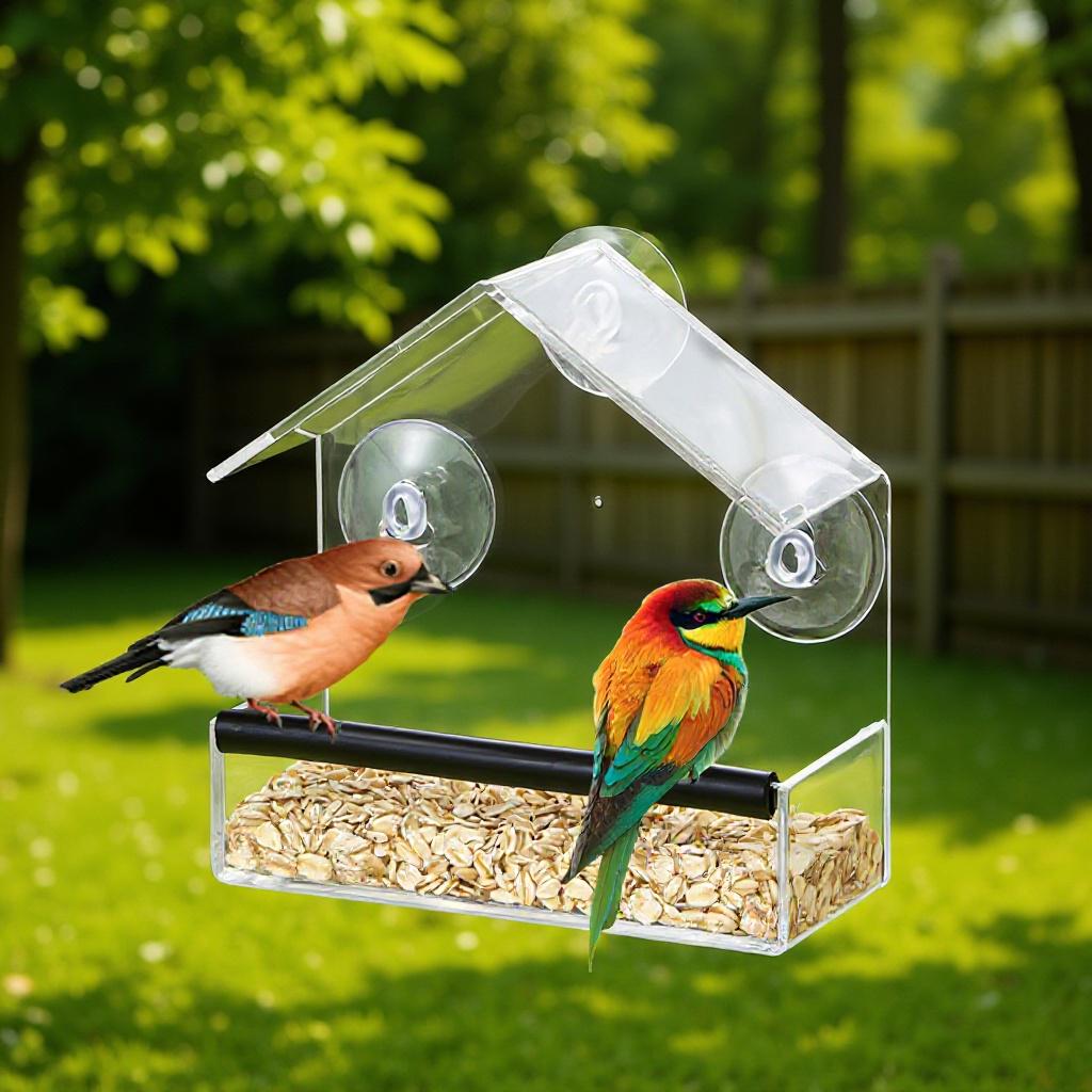 Clear Acrylic Wall-Mounted Bird Feeder with Suction Cups