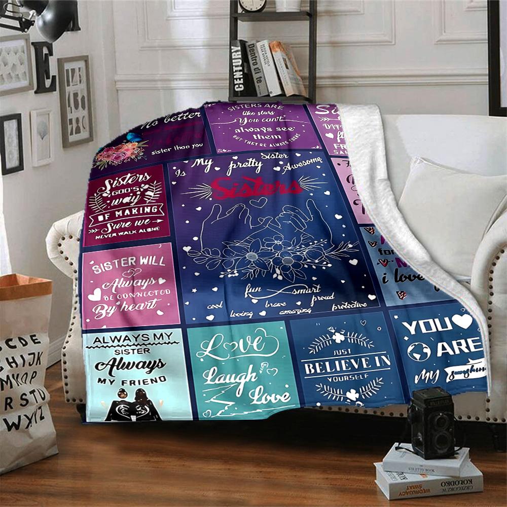 1pc Sister Quotes Blanket - Perfect Gift for Birthdays, Christmas & Halloween- Soft, Warm & Versatile yy250909173