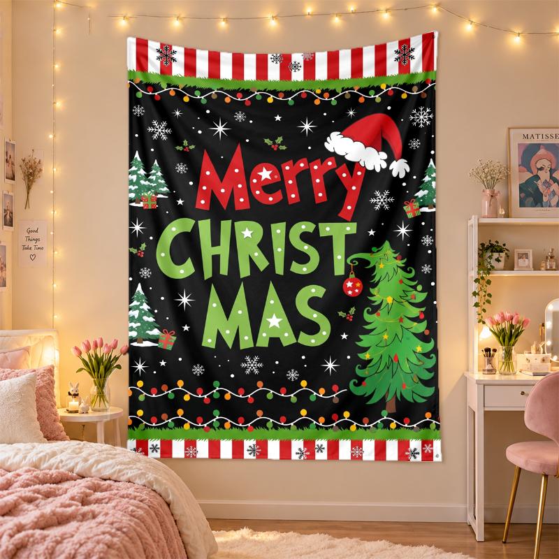 Yatak Odası Oturma Odası Duvar Dekorasyonu İçin Noel Baskılı Duvar Halısı Tatil Hediyesi