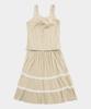 Some Place Check Mix Lace Voluminous Flare Tiered Shirred Sleeveless Layered Long Dress [Beige]
