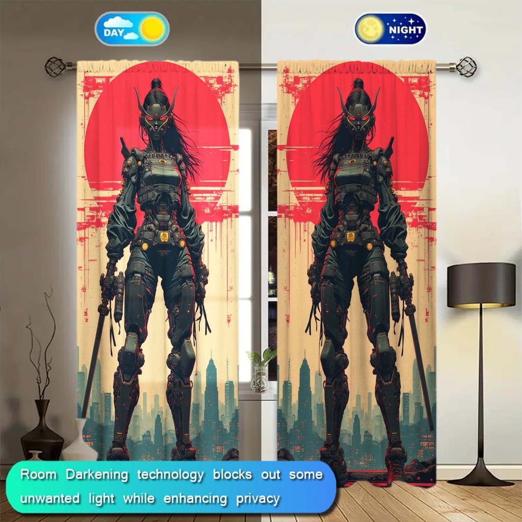 2 Panels Robot Ninja Pattern Window Curtains - Heat-insulating   Suitable for Decorating Curtains In Various Rooms