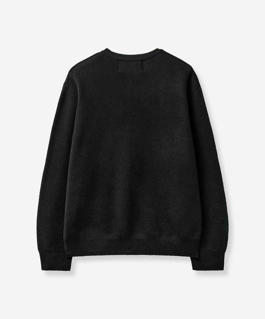 SATUR Basic Logo Jacquard Crew Neck Knit Black