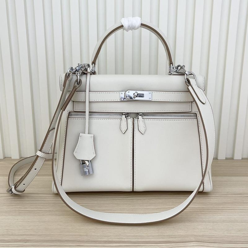 2025 New Leather Swift Leather Women's Bag Double Pocket Zipper Portable Shoulder Diagonal Span Fashion Buckle Women's Bag