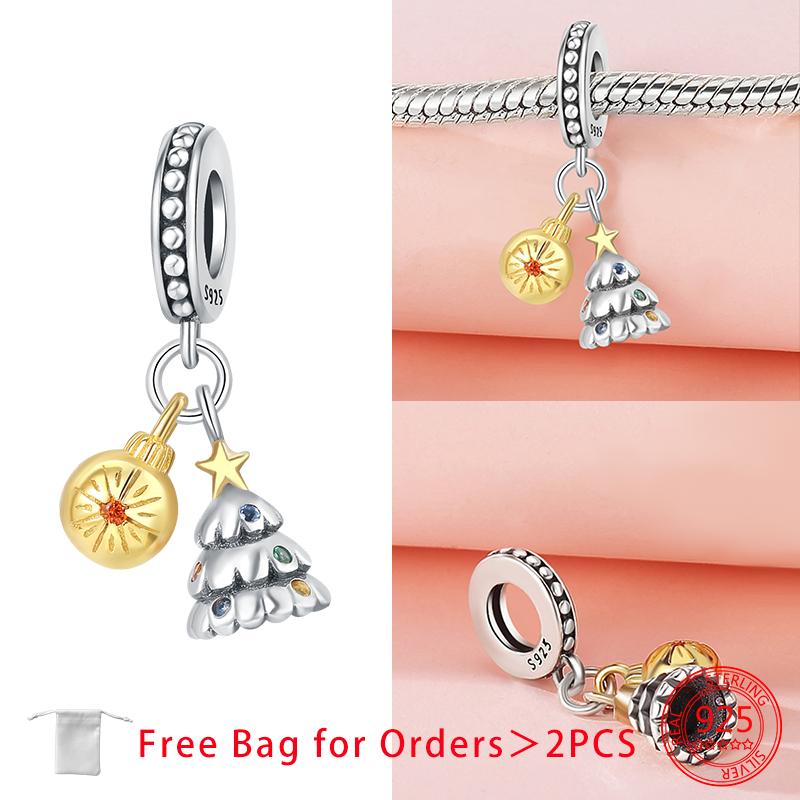 Santa Claus Christmas Tree Sleigh Gingerbread Man Beads Copper Charms Pendant Fit Women Diy Original Bracelet Jewelry Gift