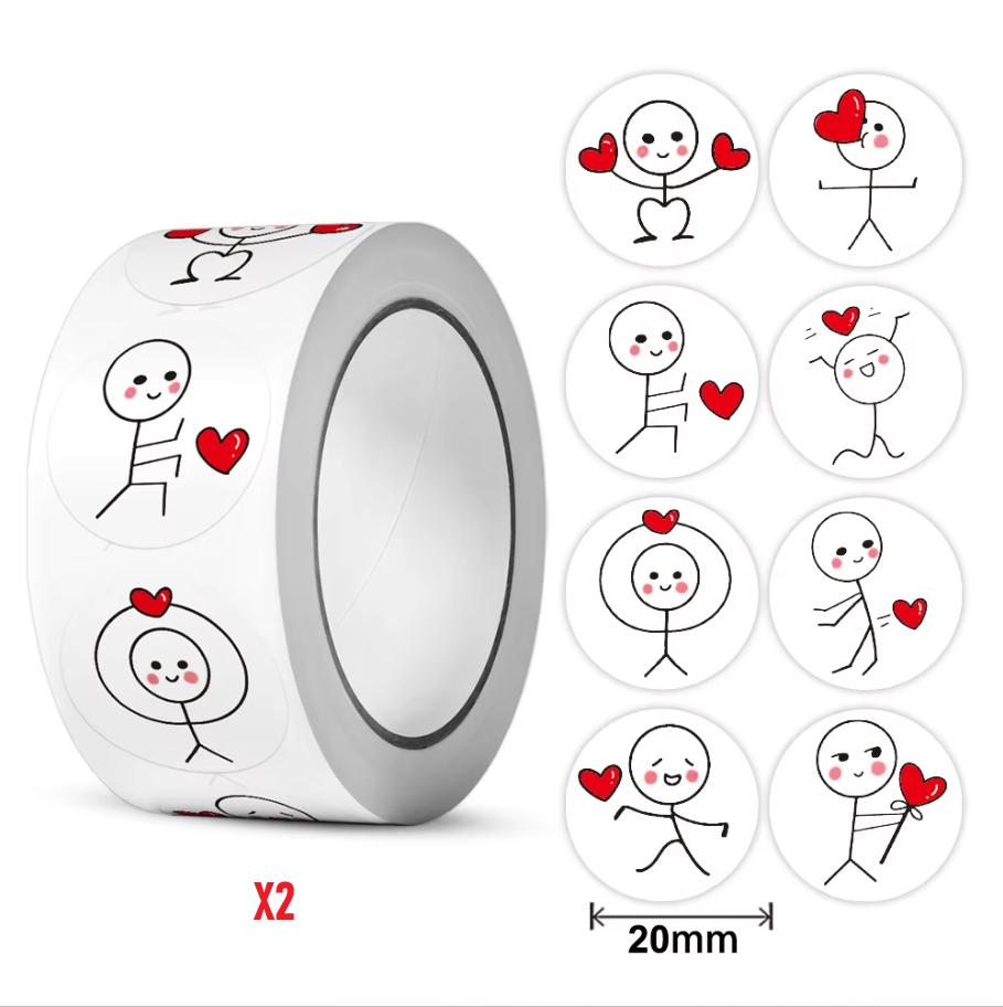 500 pièces Rouleau d'autocollants de récompense dessin animé 20 mm Étiquettes d'amour Autocollant de Saint-Valentin Pour Décoration de Cadeau de Mariage Scellage d'Enveloppe Scrapbooking