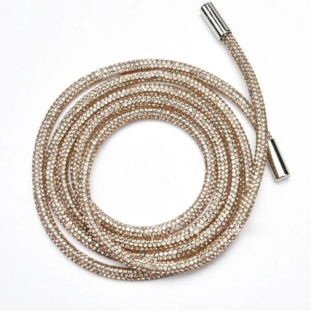 Diy Rhinestone Drawstring For Hoodie Trouser Sweatpant Rope Crystal Shiny Round Cord Replacement String Rubber Hose Diamond Trim