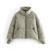 Automne Hiver Femmes Doublure En Coton Court Parka Veste Manteau avec Col Montant Couleur Unie Style Preppy Épais Poches À Fermeture Éclair Oversize XS-L