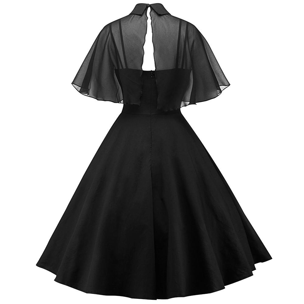 Women's Solid Color Lace Long Skirt Cloak Stand Collar Short Sleeve Dress