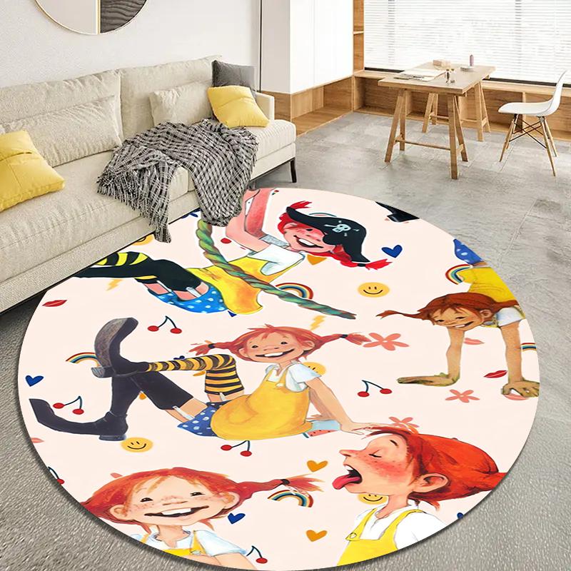 

Круглий килим з мультфільму Пеппі Довгапанчоха, Килимок для вітальні, спальні, дивана, ігрової кімнати, Нековзкий килимок для підлоги Q0030 150cmx150cm