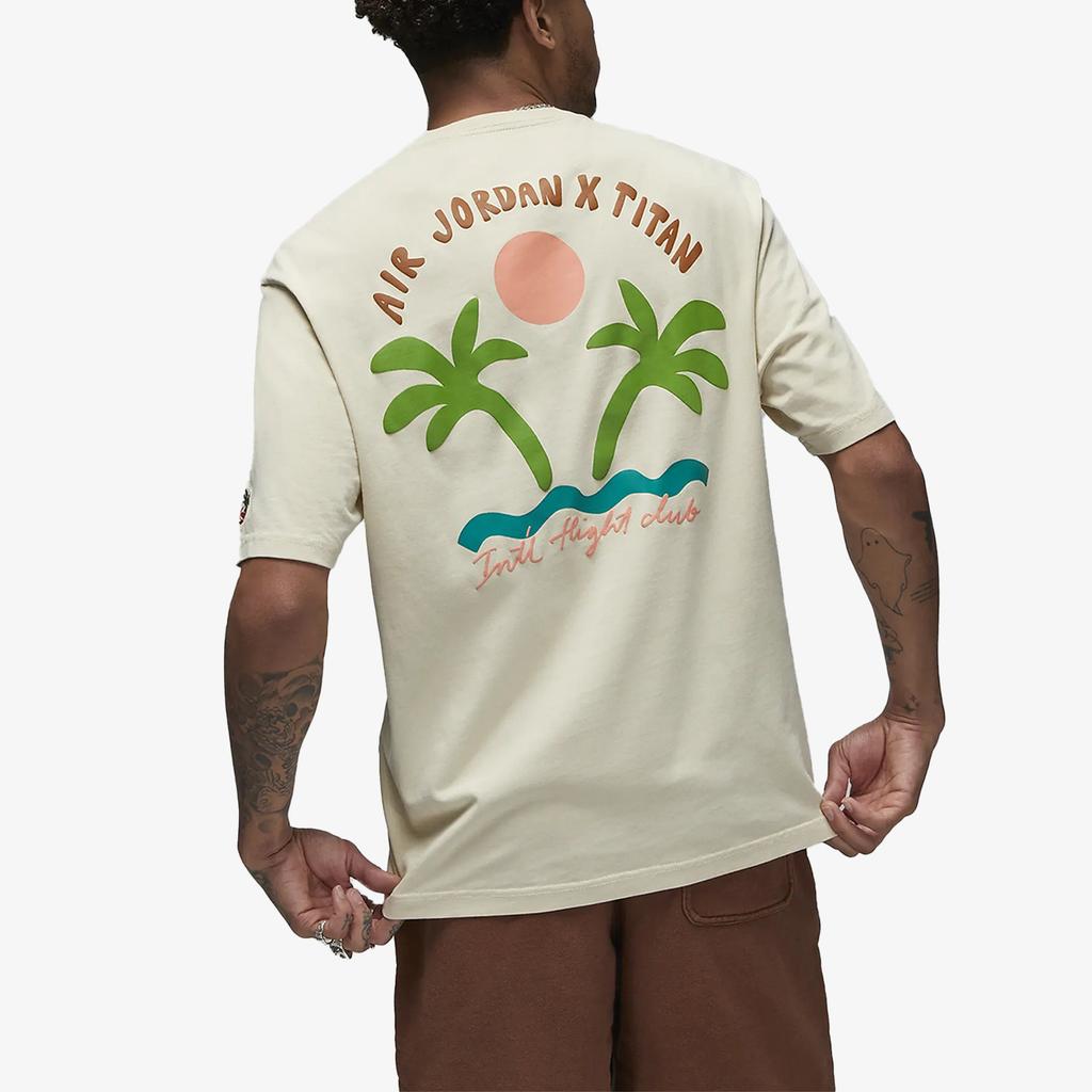 Titan X Jordan Co-Branded Logo Print Round Neck Short Sleeve T-Shirt Men Tops Beach-Light-Yellow DV7030-234