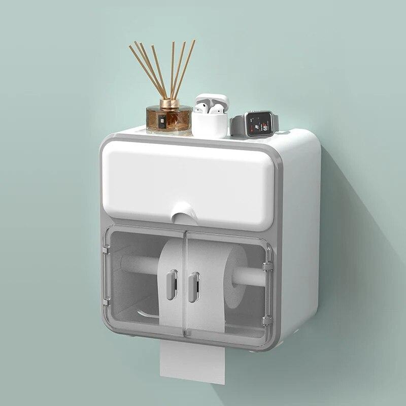 Держатель для туалетной бумаги в ванной комнате, полка для духов, водонепроницаемый туалетный пластиковый ящик, бумажная коробка, настенная коробка для хранения гигиенических прокладок белый