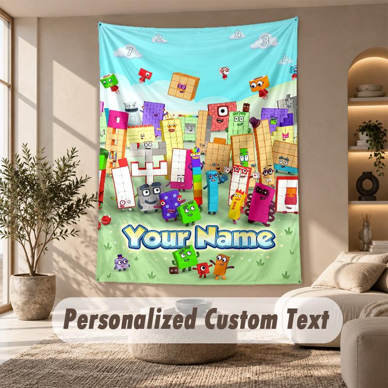 Arazzo Numberblock, Testo Personalizzato su Misura, Arazzo da Appendere al Muro per Soggiorno Decorazione Murale per la Casa