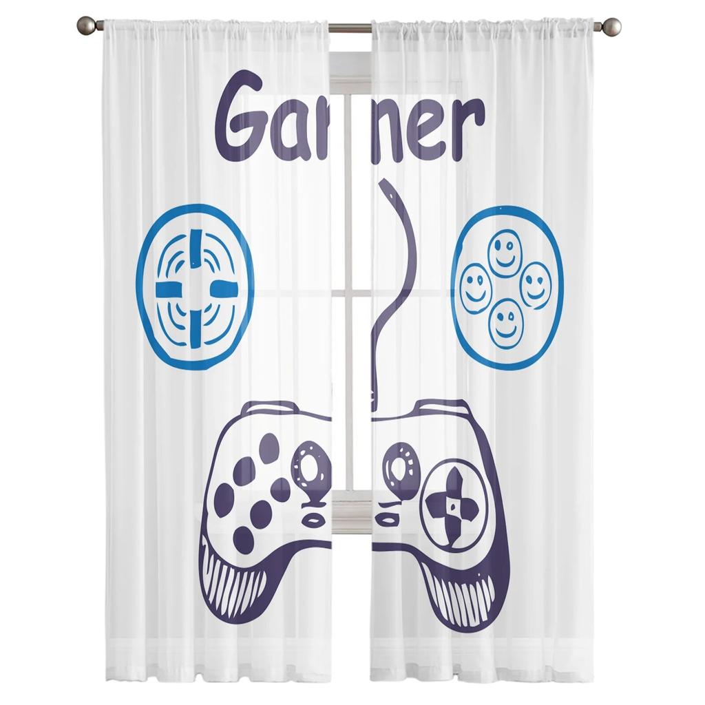 Cortinas transparentes con dibujos de teclado de juego para niña, dormitorio, cocina, ventana, decoración del hogar
