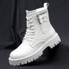 Mode Klassische Weiße Herren Leder High Top Schuhe mit Seitenreißverschluss Herbst Neu Bequeme Leder Britischer Stil Dickbesohlte Kurze Stiefel