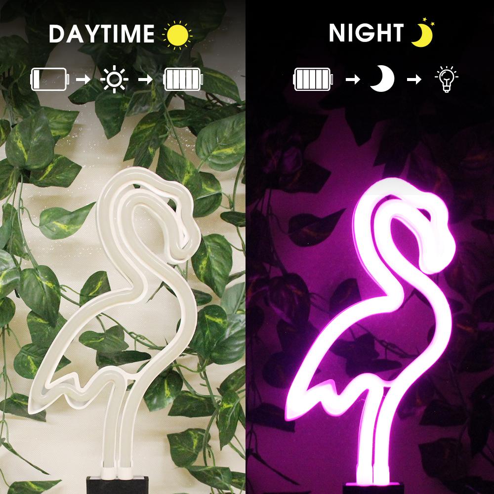 Solar Neon Flamingo Light Garden Ornament Outdoor Lawn Lamp Landscape Yard Light Wedding Party Supplies Christmas Art Decoration