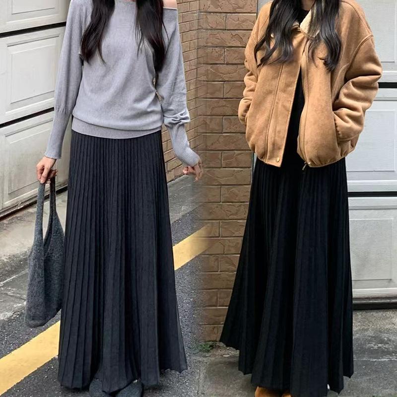 Autumn/Winter Maternity Knit Pleated Wool A-line Skirt 2XL