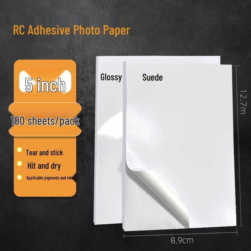 Glossy RC Self-Adhesive Photo Paper: 5", 6", A4, 260g, Fine Velvet, Waterproof, Ideal for Large Headshots and Stickers.