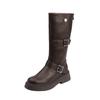 Soft leather mid-height boots Western cowboy boots Women's belt buckle Korean version retro knight boots Brown boots over the knee