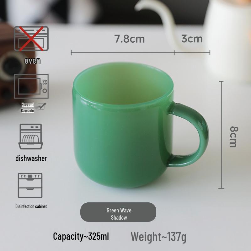 Retro Jade Milk Glass Water Cup, Large Capacity, Heat-Resistant Coffee Mug in Elegant Colors Regular