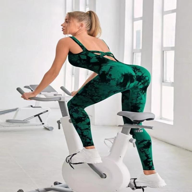 Tie Dye Yoga Jumpsuit Seamless Long Fitness Suit Hollowed Out Beautiful Back Tight Jumpsuit Yoga Suit For Women